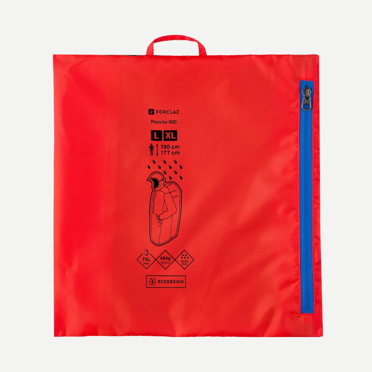 Quechua Hiking Rain Poncho - MT900 - 75L - Red