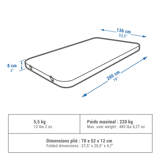 Quechua SELF-INFLATING CAMPING MATTRESS - ULTIM COMFORT DOUBLE 136 Cm - 2 PERSON
