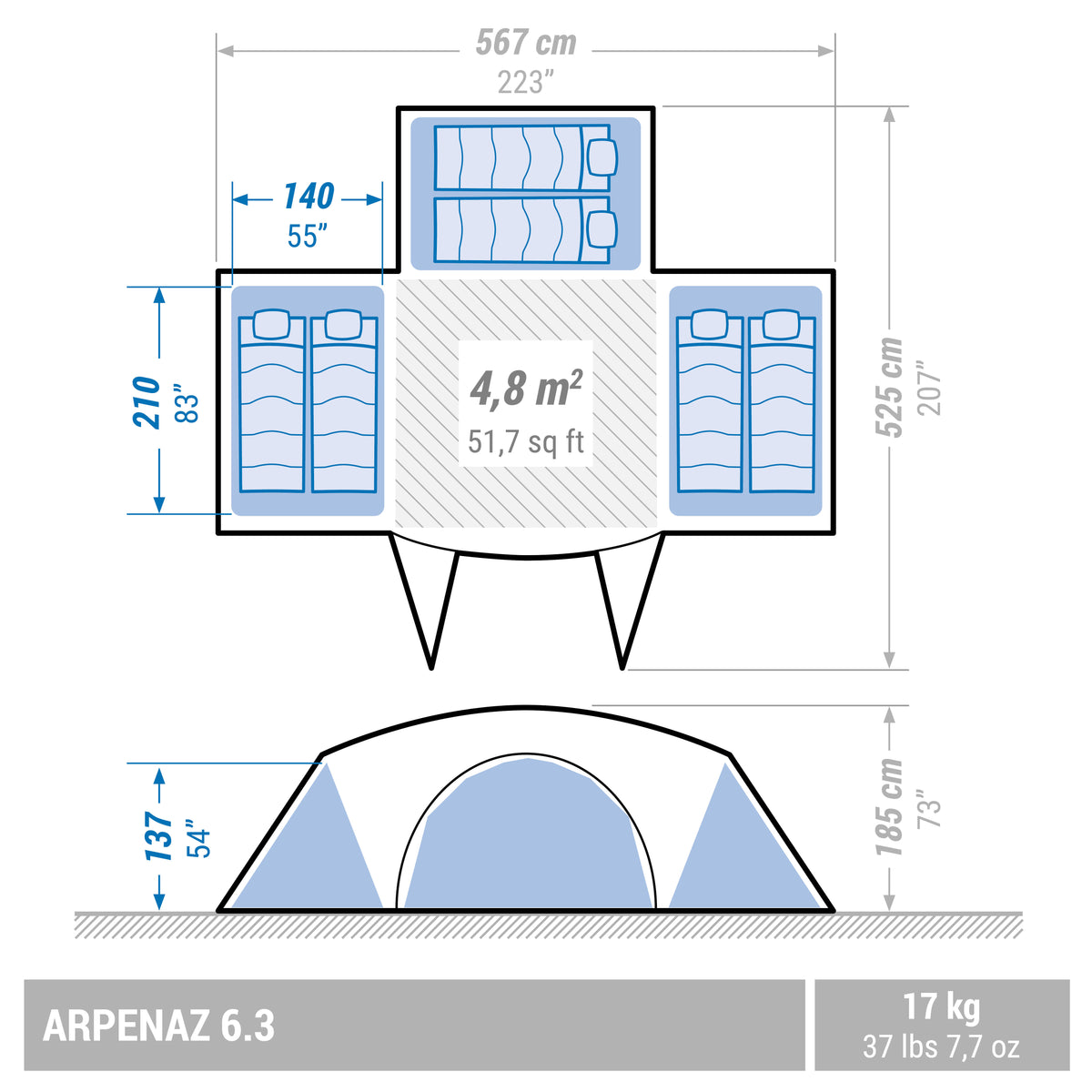 Quechua 6 Man Tent With Poles - Arpenaz 6.3