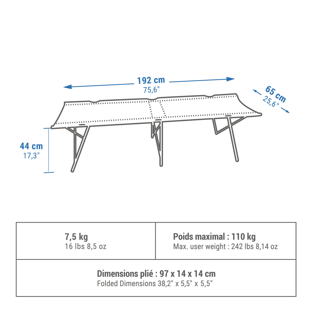 Quechua CAMP BED FOR CAMPING - CAMP BED SECOND 65 CM - 1 PERSON