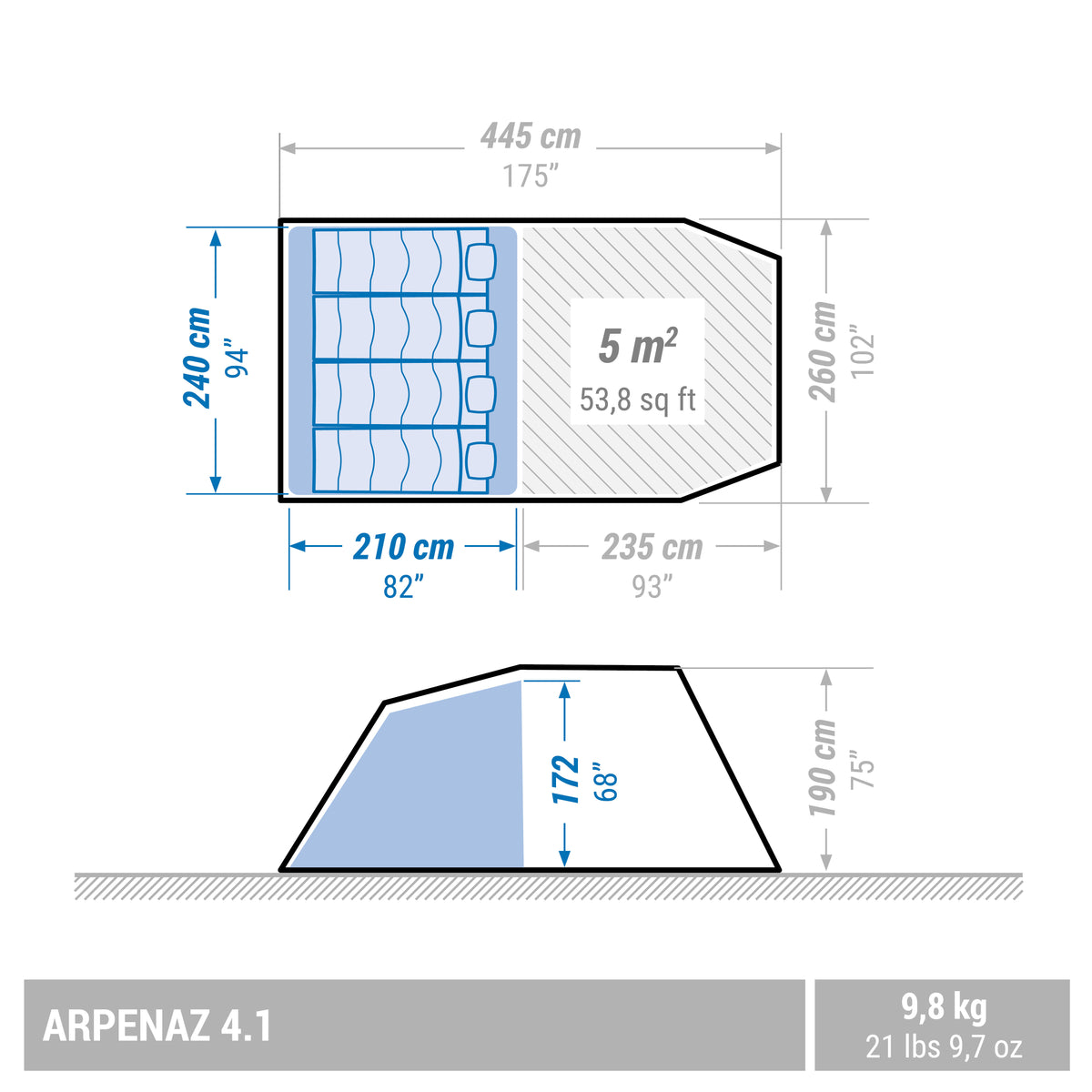 Quechua 4 Man Tent With Poles 