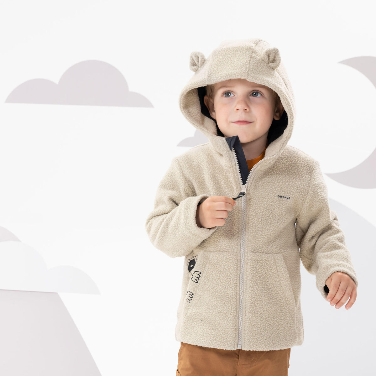 Quechua Kids' Hiking Fleece - MH500 KID Beige - Ages 2