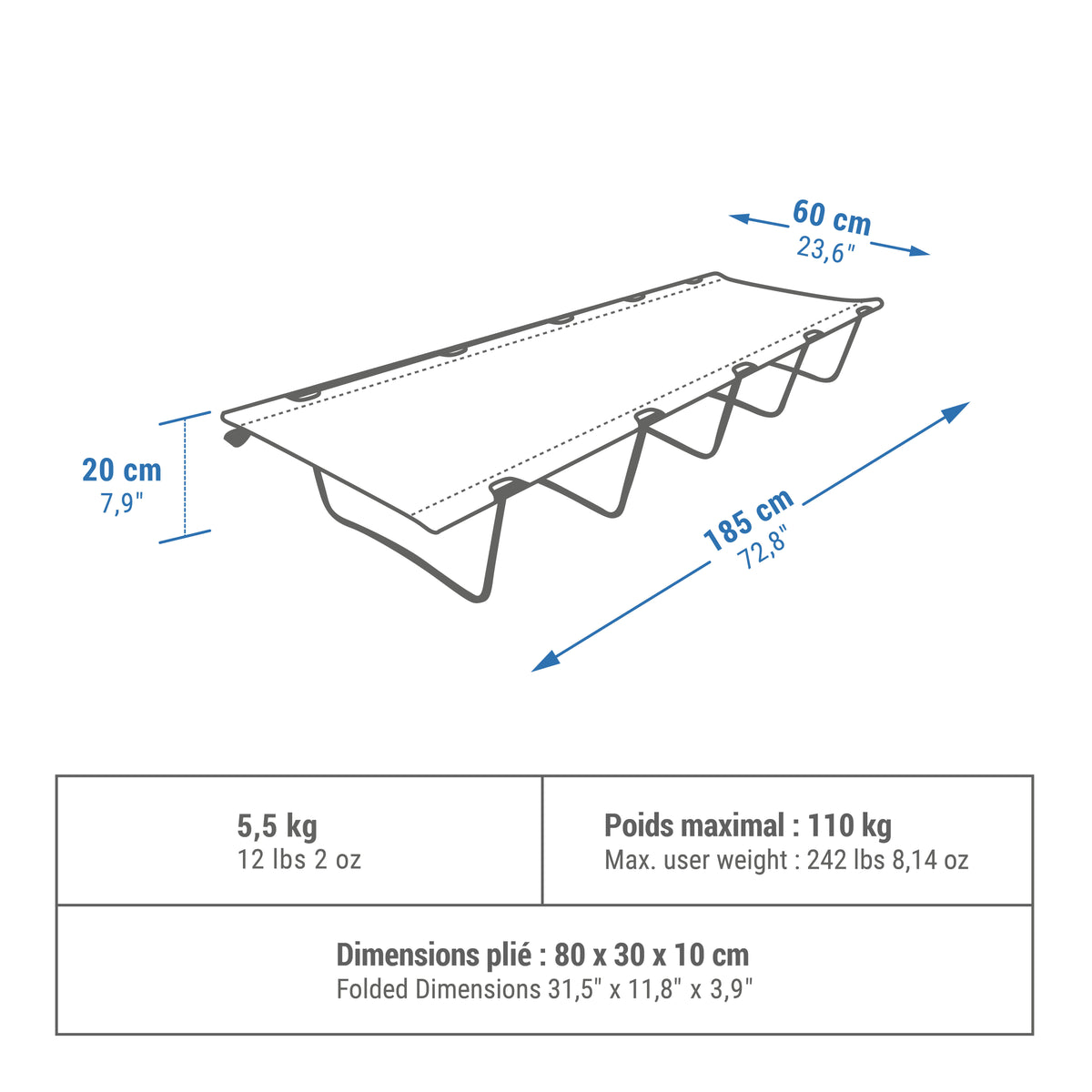 Quechua Camping Bed Basic Camp Bed 60 Cm 1 Person