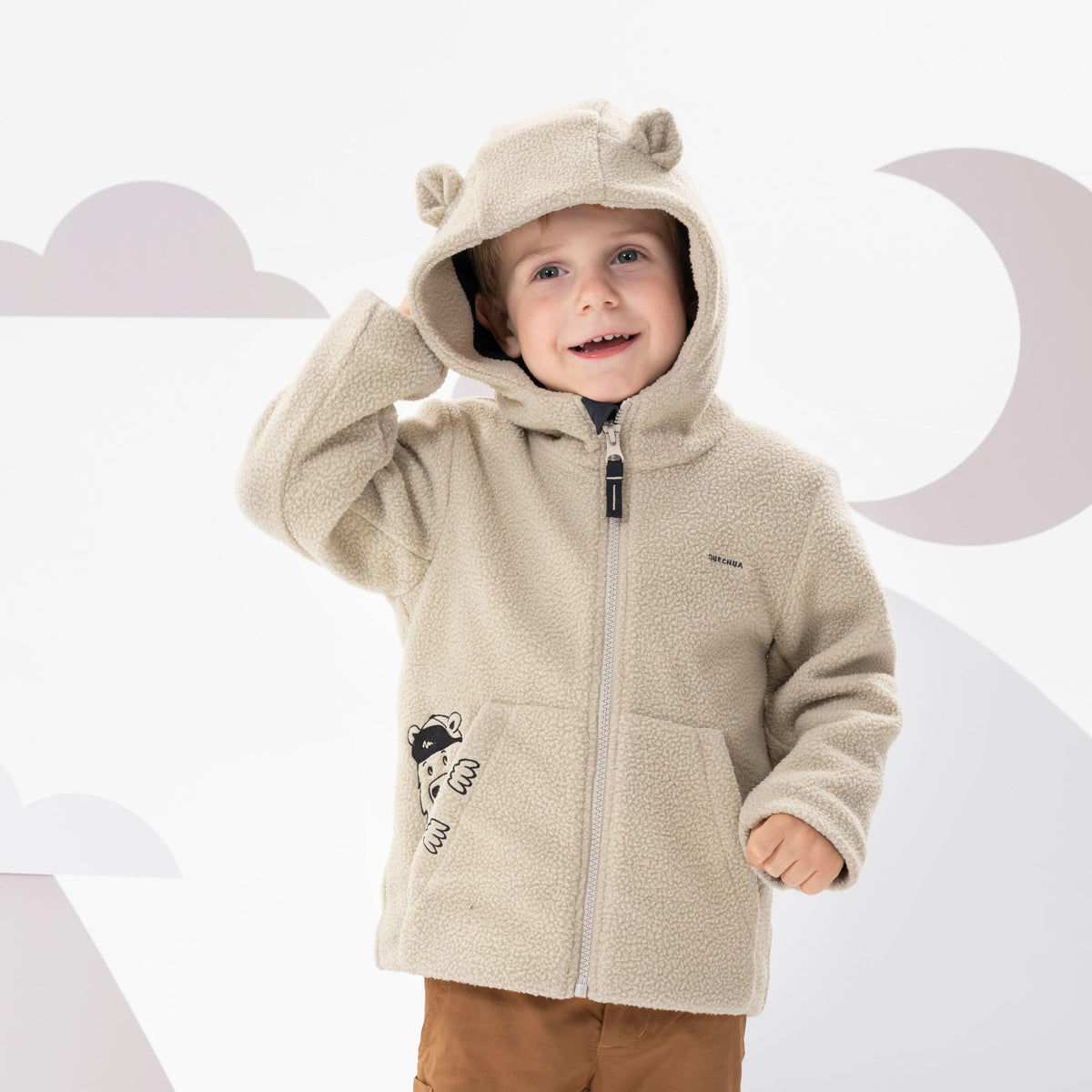 Quechua Kids' Hiking Fleece - MH500 KID Beige - Ages 2