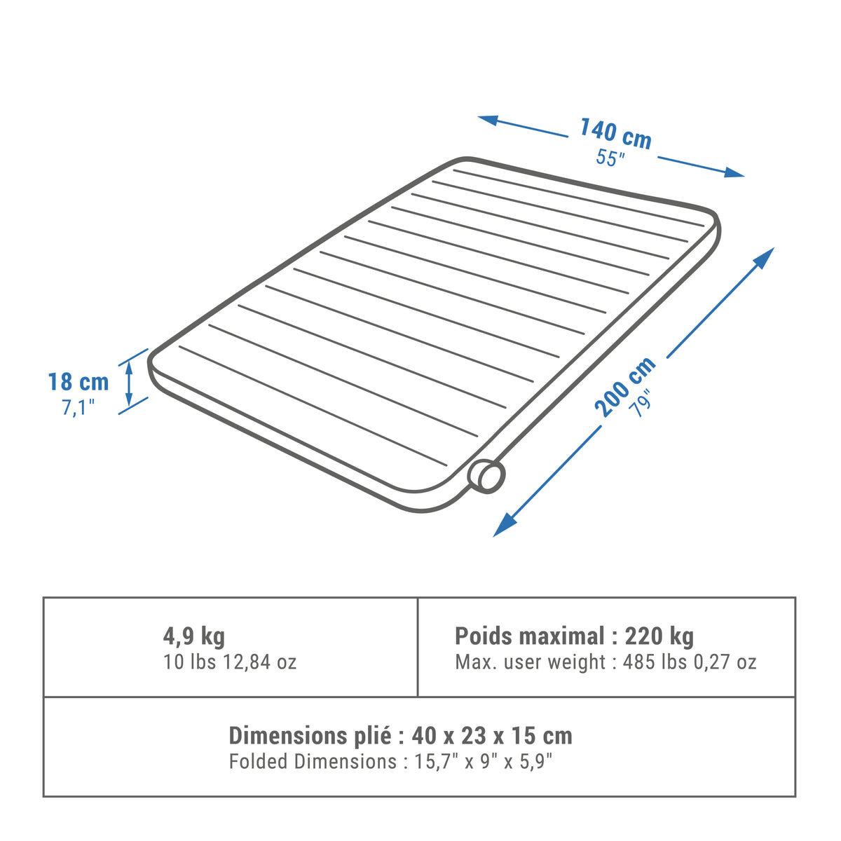 Quechua Air Seconds 2 Person Inflatable Mattress