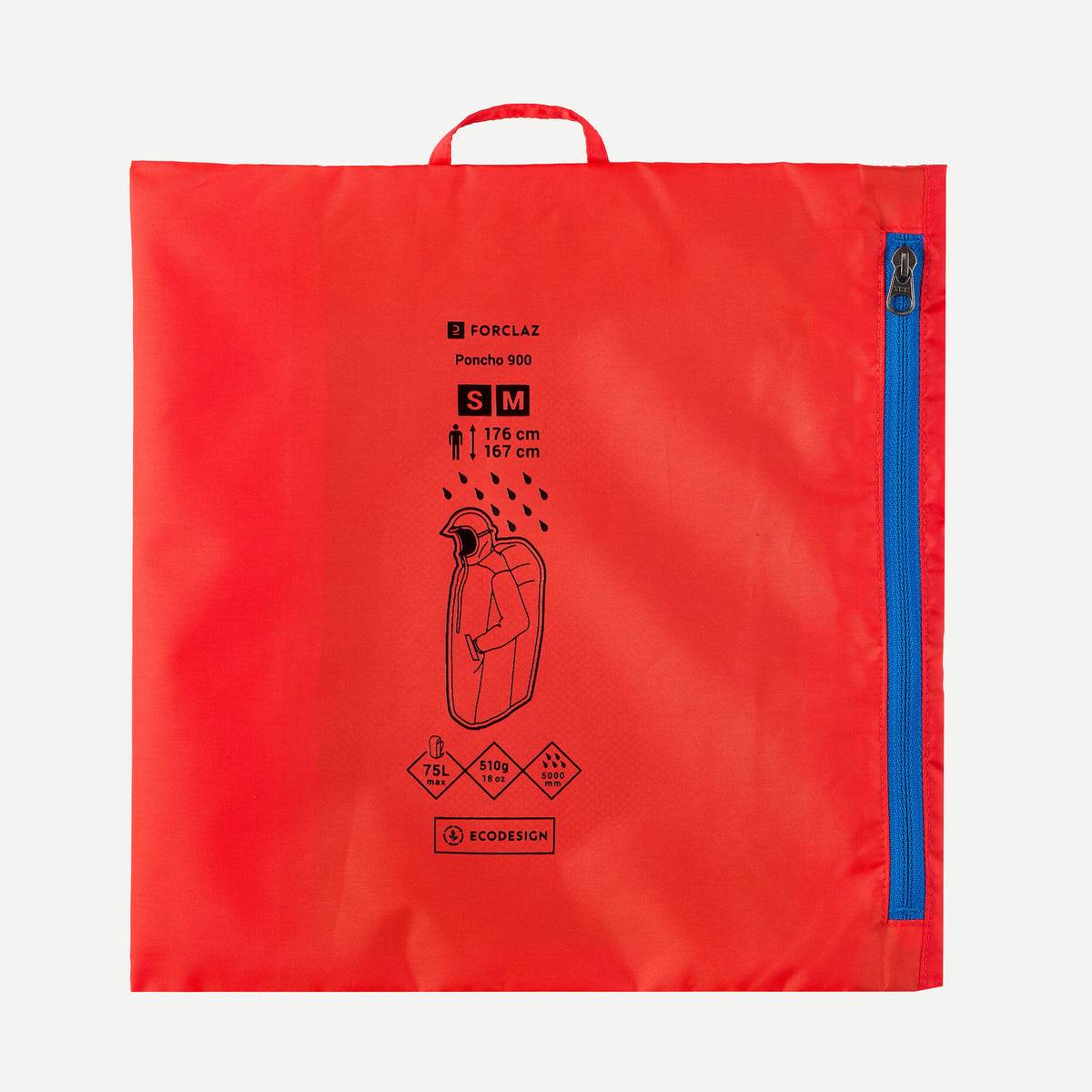 Quechua Hiking Rain Poncho - MT900 - 75L - Red 