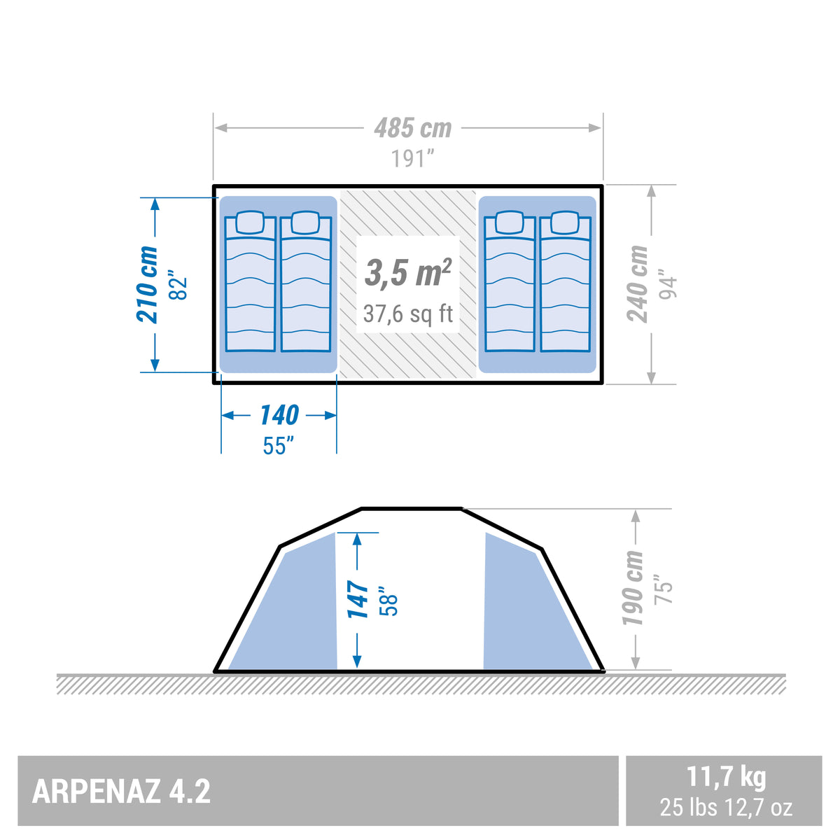 Quechua 4 Man Tent With Poles - Arpenaz 4.2